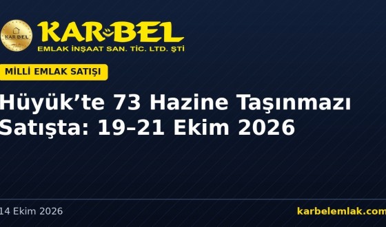 Hüyük’te 73 Hazine Taşınmazı Satışta: 60 Konut İmarlı Arsa 220 Bin TL’den (19–21 Ekim 2026)