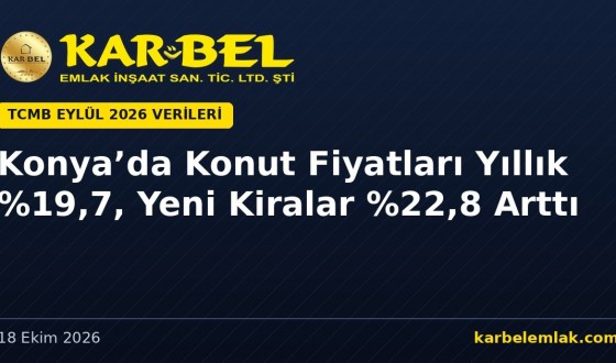 Konya’da Konut Fiyatları Yıllık %19,7, Yeni Kiralar %22,8 Arttı: TCMB Eylül 2026 Verileri